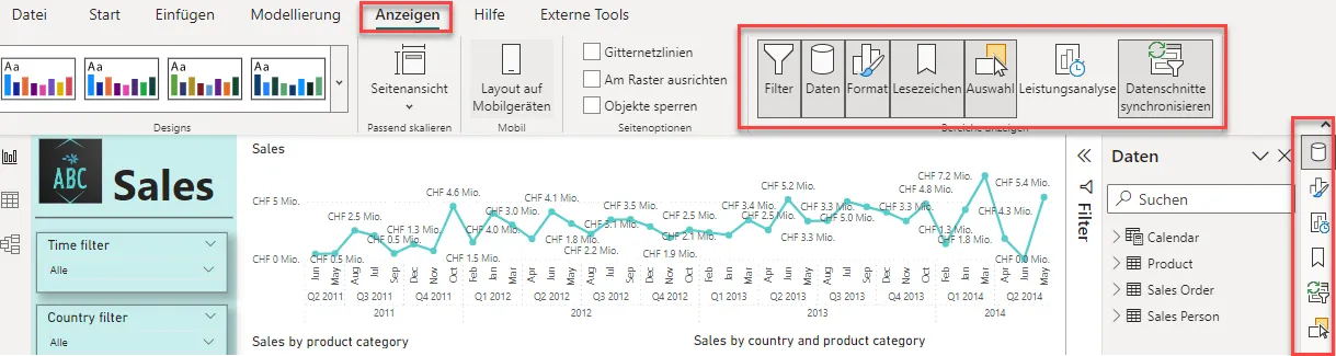 Neue Paneele in Microsoft Power BI